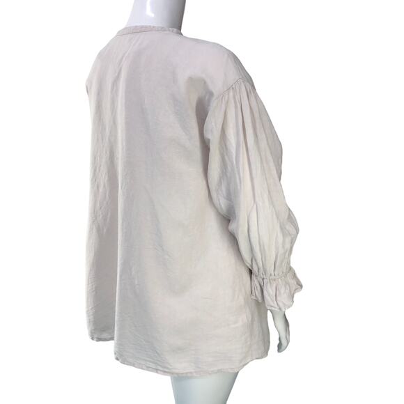 Nest Robe Womens Size OS One Size Blouse Button Up Band Collar Linen Ruched Cuff - Picture 8 of 16